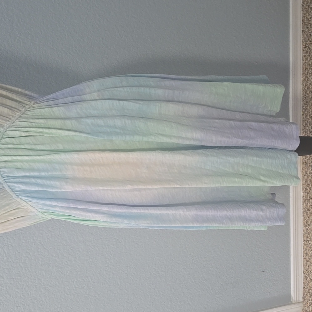 ATM Anthony Thomas Melillo Tie Dye 100% Cotton Blue Flounce Dress Sz Large - Picture 4 of 10